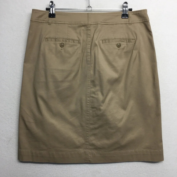 Talbots Button Ruffle Front MIDI Skirt Tan 6 Pockets Cotton Stretch - Picture 2 of 6